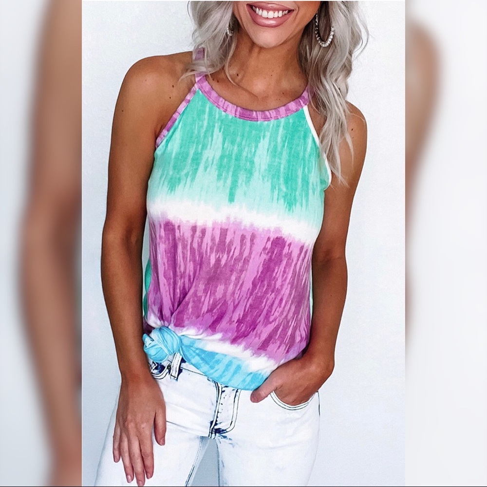 🆕 Colorblock Tie Dye Print Tank Top